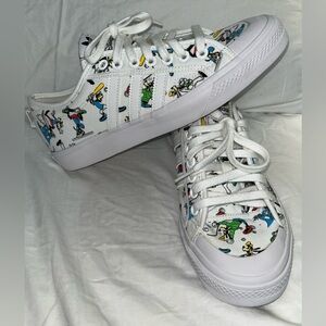 Adidas Nizza X  Disney Goofy Men's Size 10 Low Top Casual White Sneakers